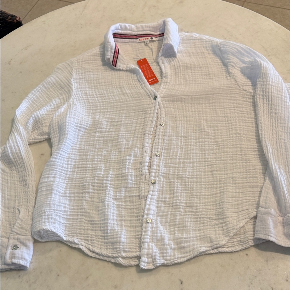 Sundry White Textured Shirt with Red Accents